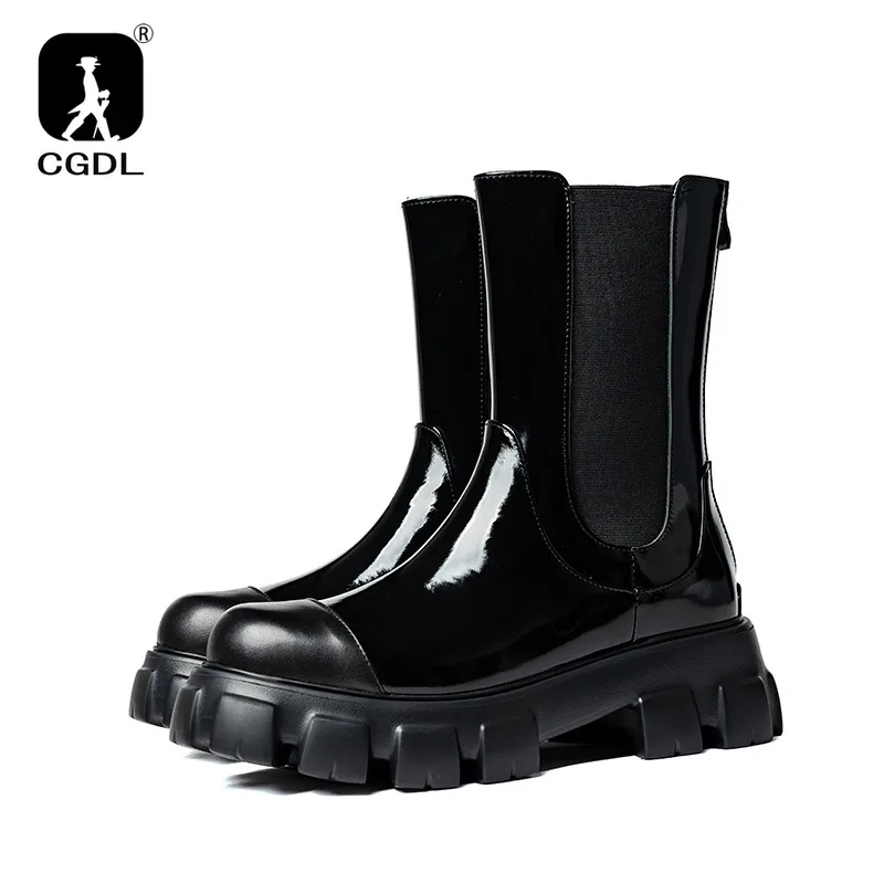 Роскошные мужские ботинки челси из лакированной кожи мужская обувь кожаные