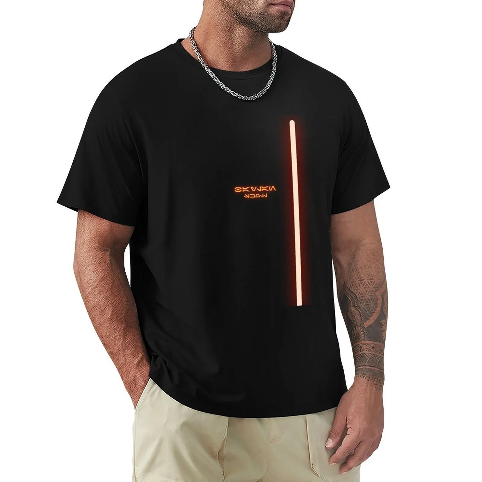 Фото Baylan Skoll Starry Space Design Orange Aurebesh Typography Lightsaber Blade T-Shirt Abstract Pattern Print Top №1