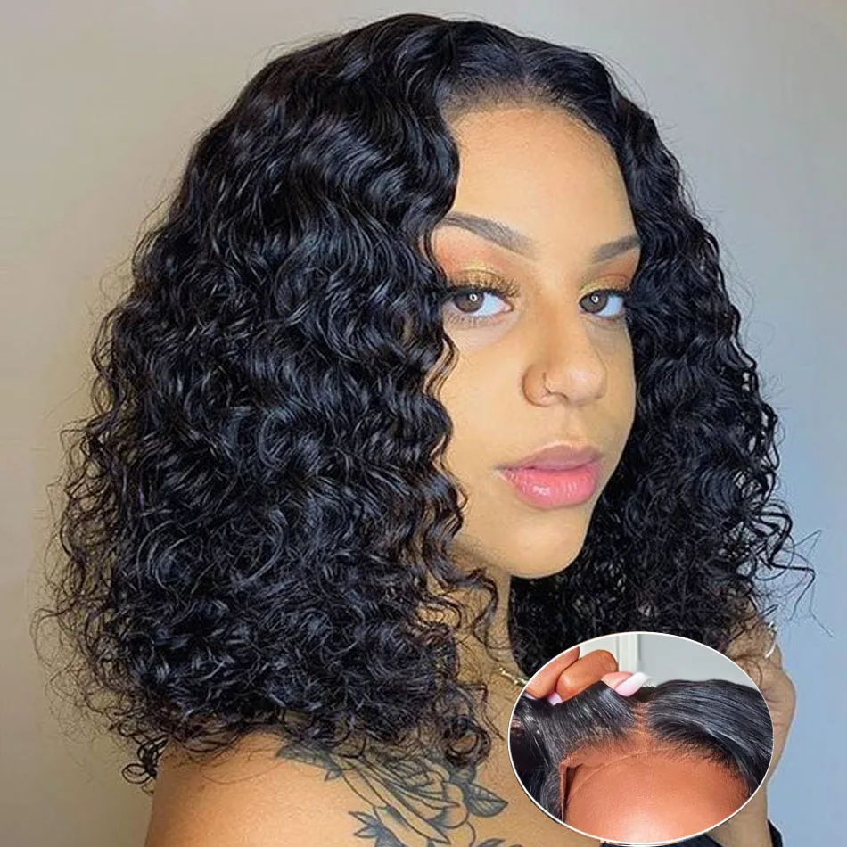 13X4 Glueless Human Wigs Water Wave Ready To Wear Short Bob HDTransparent Lace Frontal Wig Isee Hair For Woman Wet And Wavy Curl