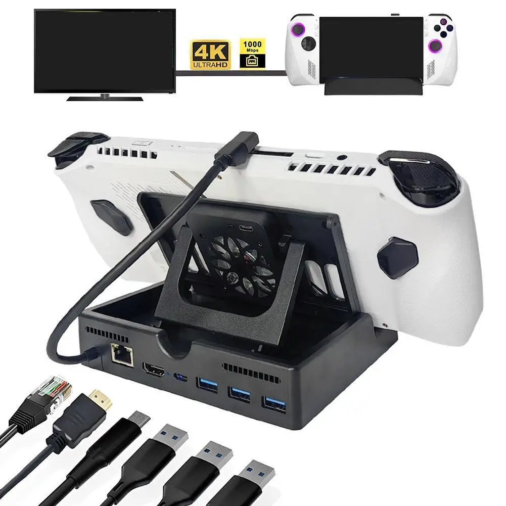 

For ROG ALLY Multifunctional Base Hub Holder For ROG ALLY 4 In 1 6 In 1 Game Machine Cooling Fan Gaming Accessories R7Y1