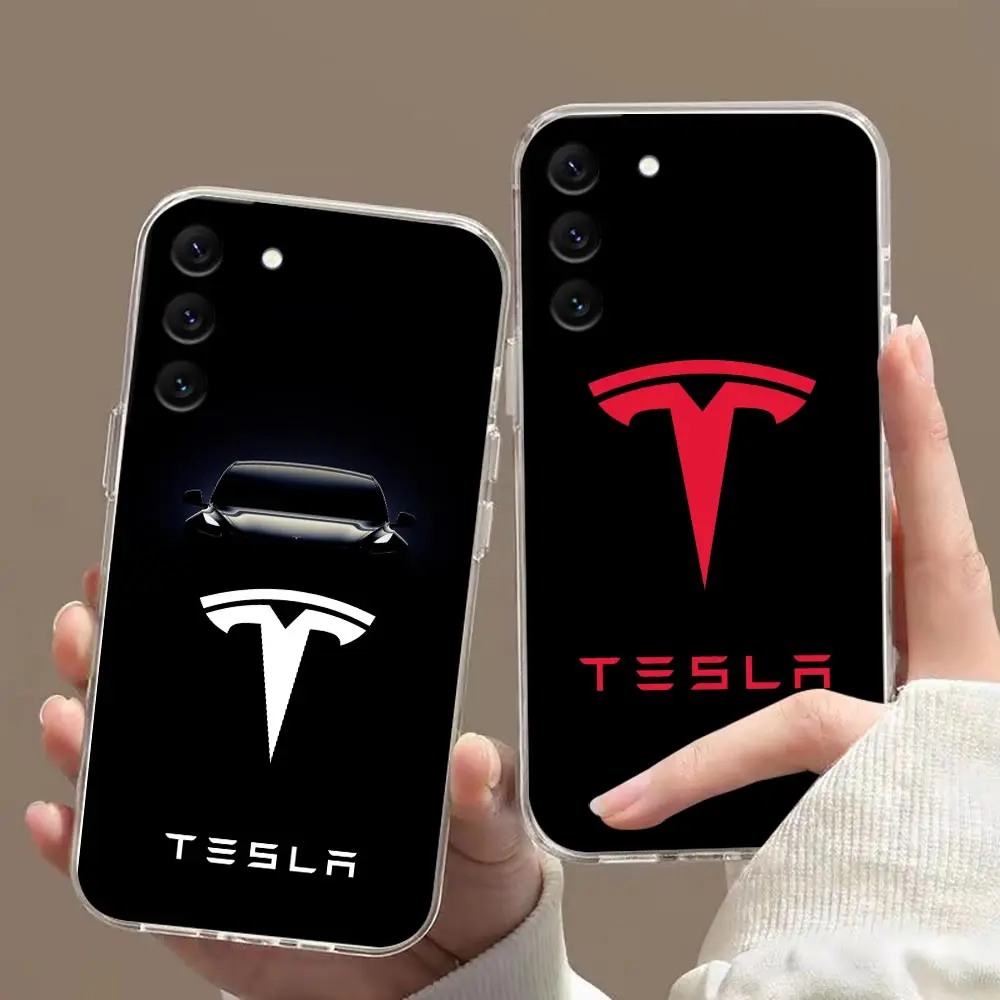 

New Energy T-Tesla Cover Transparent Case For Samsung S22 Note 20 8 9 10 S9 S10 4G Lite S10e S20 S21 FE Plus Ultra 5G Case Capa