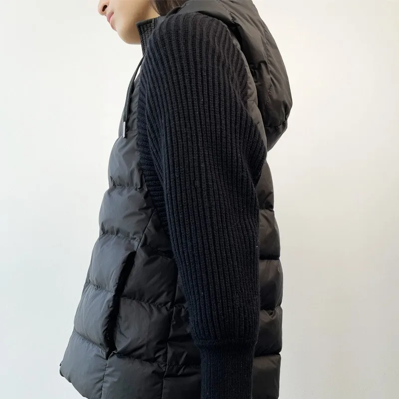 Down Jacket Winter Ladies Short Hooded 90 White Goose Coat Jackets Noble Gesture Splicing White Black Zipper Drawstring Women