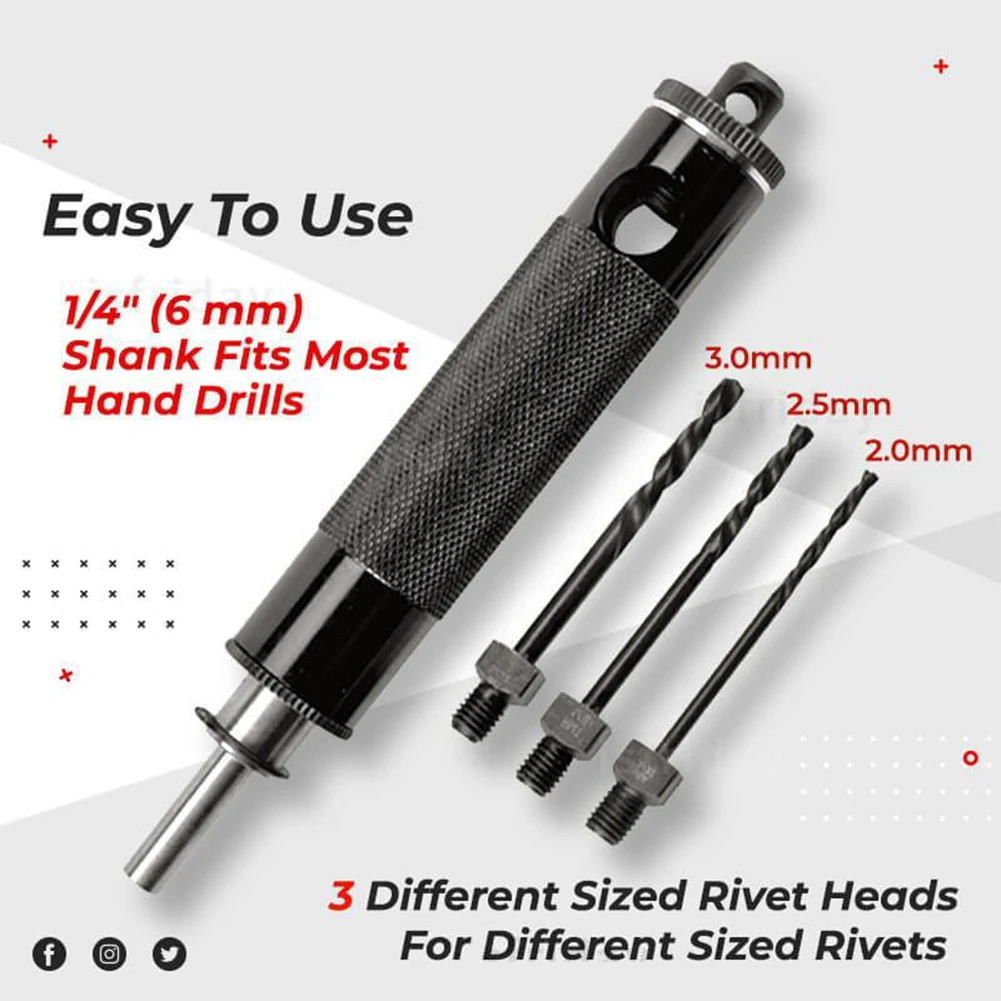 

Набор инструментов для автоматической заклепки с адаптером для заклепок 2/2, 5/3, 0 мм, прост в использовании для 1/4-дюймовых электрических свер...