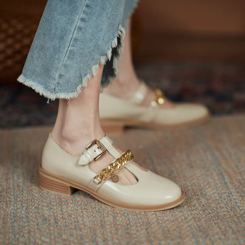 Metal Chain Loafers Pumps Mary Jane Shoes For Women Zapatos Mujer Primavera Veran Escarpins Heel Chaussure Femme Zapato De Tacón