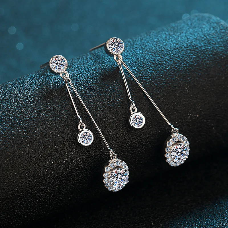 

1CT Moissanite Long Drop Earrings For Women 925 Sterling Silver Brilliant Lab Diamond Brides Bridesmaid Dangling Earrings