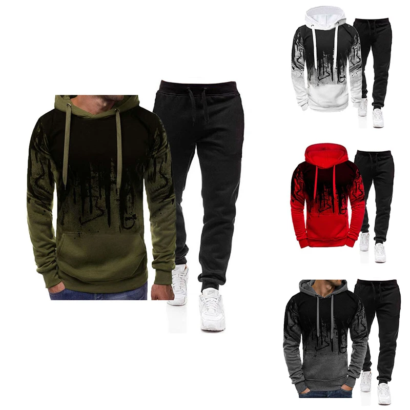 

Hip Hop Men's Suit Hooded Sweater Men's Tracksuit Sportswear Hooded Sweater + Sweatpants Autumn and Winter Warm Pullover Men
