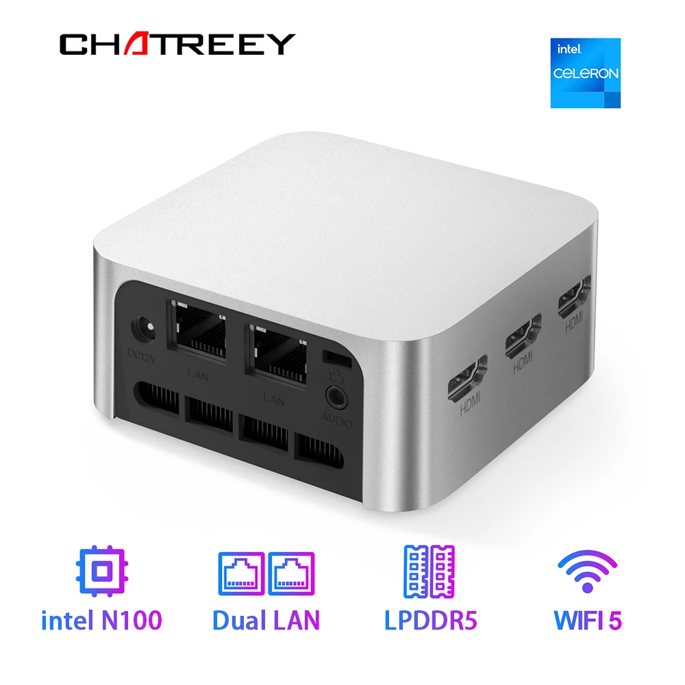 Chatreey Mini Pc Intel Celeron Quad Core N100 Pocket Computer 3Xhdmi 2.0 2Xgigabit Ethernet Windows 11 Wifi5