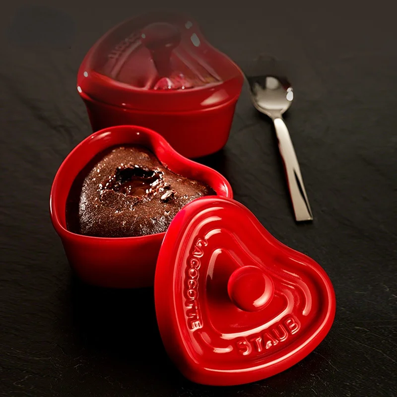 

10 см эмалированные керамические горшки в форме сердца Милая Французская романтическая Салатница маленькая суповая миска Рождественская посуда вишневая красная