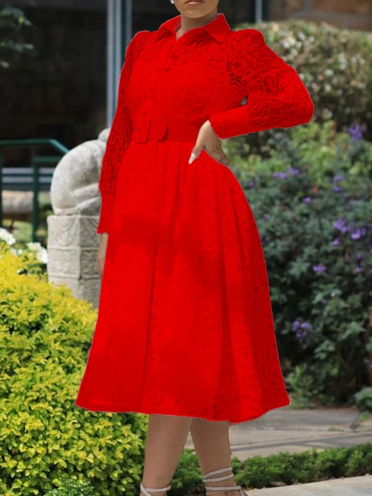 

Women Autumn Winter Lace Dress Ladies Casual Slim Office Lady Pleated Dress Retro Elegant High Waist Long Sleeve Party Dress