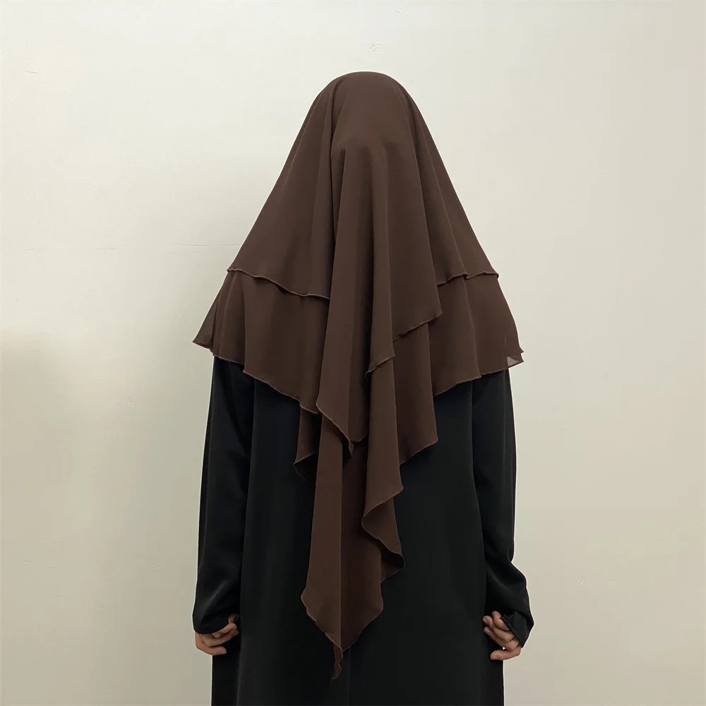 Women Solid Color Two Layer Chiffon Muslim Hijab Ladies Shawl Scarf Middle East Dubai Turkey Islam Fashion Headscarf Accessories