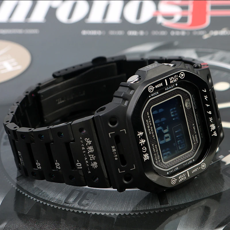 New G-SHOCK GWB5000 Titanium Alloy Case Strap Mechanical Style Robot Watchbands For Casio GMW-B5000 Black Metal Case+Strap