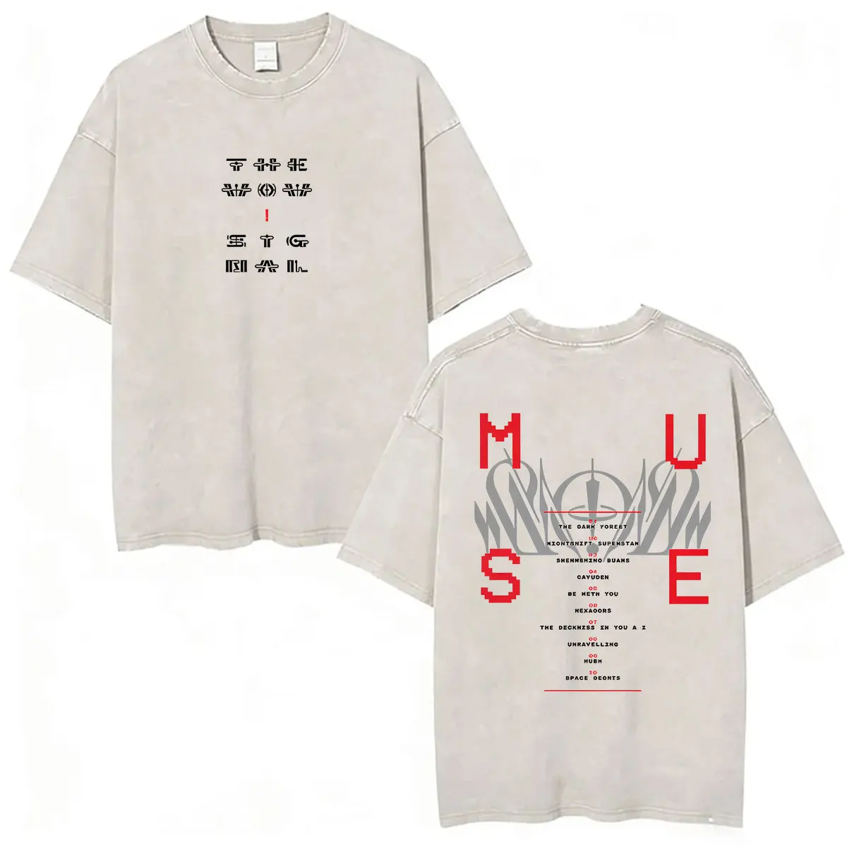 Фото Рок-группа MUSE The Wow! Футболки Signal Europa Tour 2026 в винтажном стиле с эффектом потертости, мужская и женская одежда, модная хлопковая футболка с коротким рукавом №4