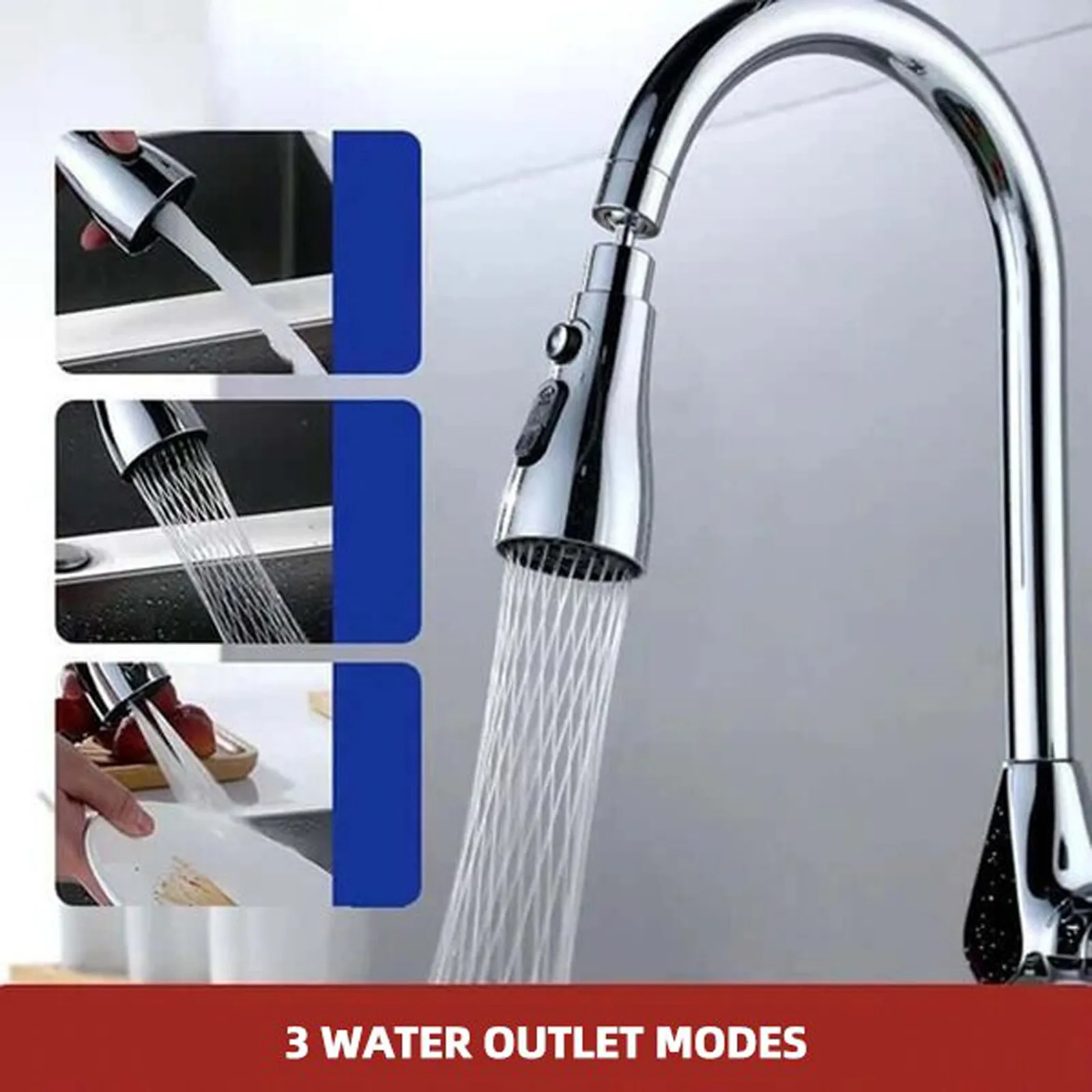 

3 Modes 360°Rotatable Bent Water Saving Kitchen Fauce Aerator Extended Hose Faucet Nozzle Bubbler Kitchen Faucet Head