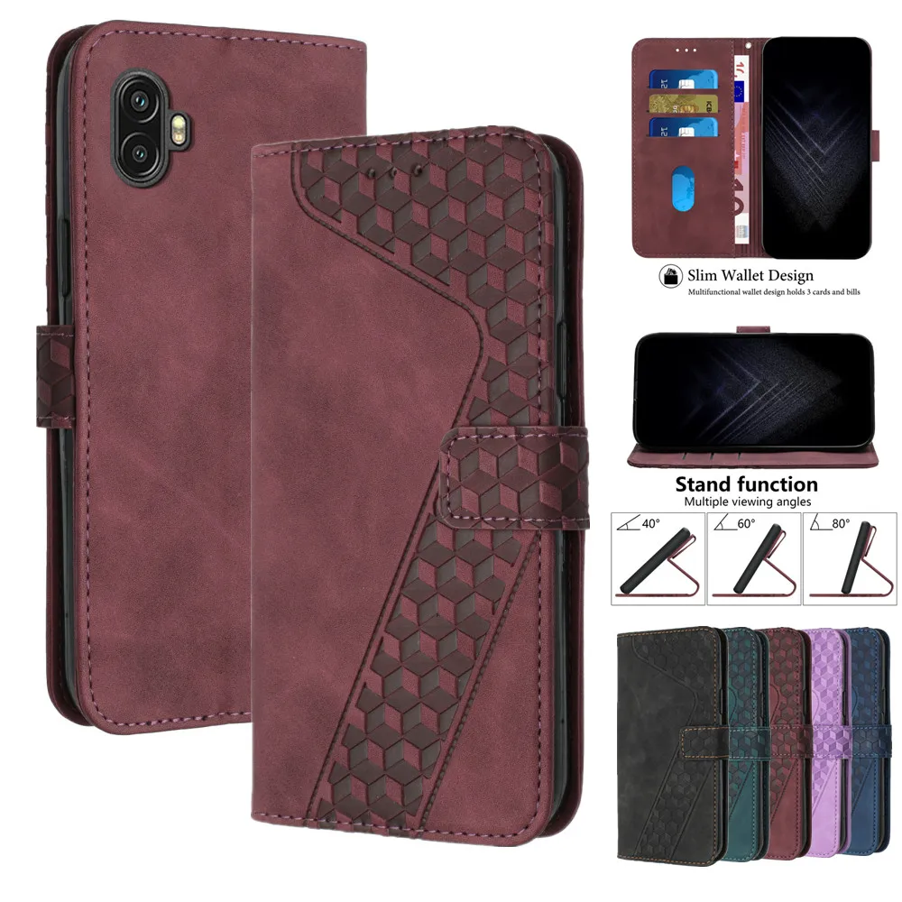 Luxury Geometric Leather Flip Phone Case for Galaxy Xcover 6 Pro 5 4S J6 J4 Plus J7 J5 J3 Pro Wallet Card Slots Bracket Cover