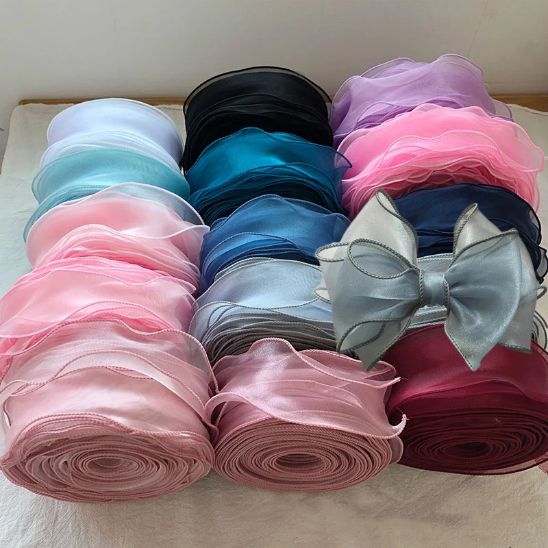 

35m Organza Wavy Gauze Ribbons 5.5cm for Gift Packaging Wedding Bouquet Decoration Lace Ribbons DIY Sewing Hair Bow Accessories