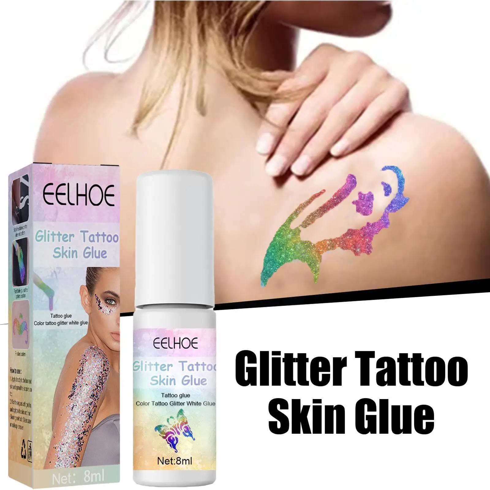 

Waterproof 8ml One- Glitter Powder Tattoo Colorful Long Gel Skin-friendly Lasting Paint Powder Tattoo Body Glue Flash A M7m1