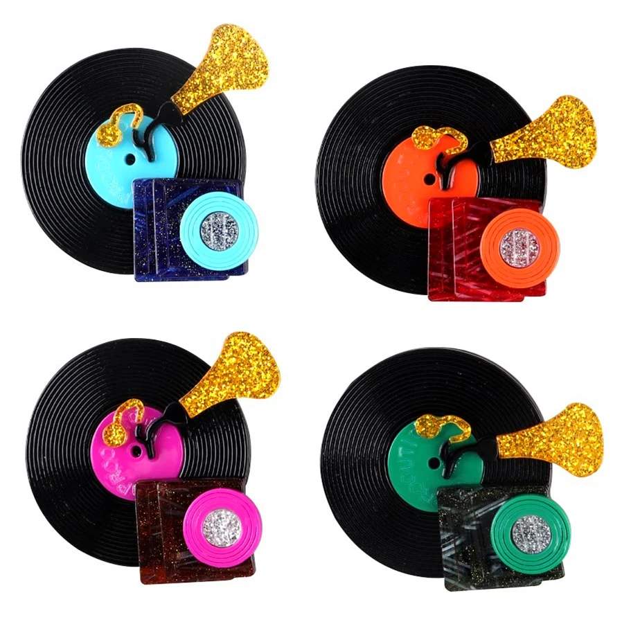 New Vinyl Record Player Acrylic Brooches Pins for Women Vintage Long Play Phonograph Brooch Badges Jewelry Costume Accessories