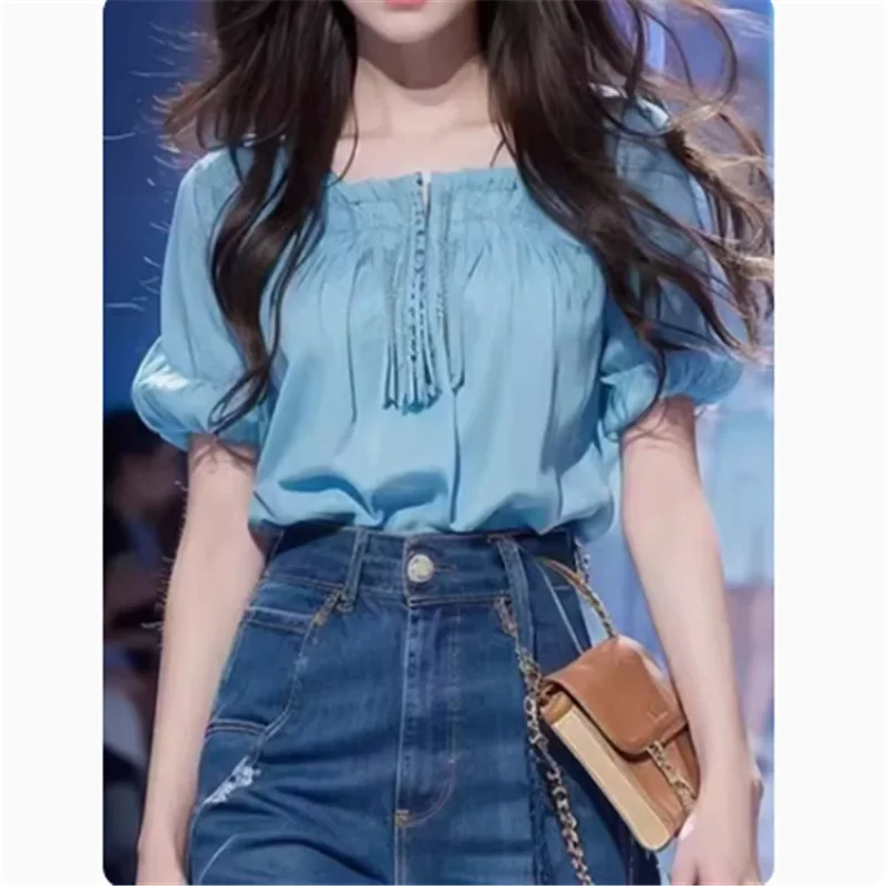 Bluepuff рубашка без рукавов с квадратным воротником женская весна 2024 уникальный