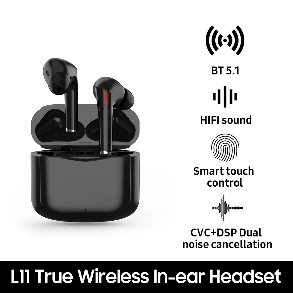 

2023 L11 Wireless Earphones Bluetooth 5.1 Headphones HD Call HIFI Sound Bass Auto Matching Mini Earbuds with Charging Cable Box