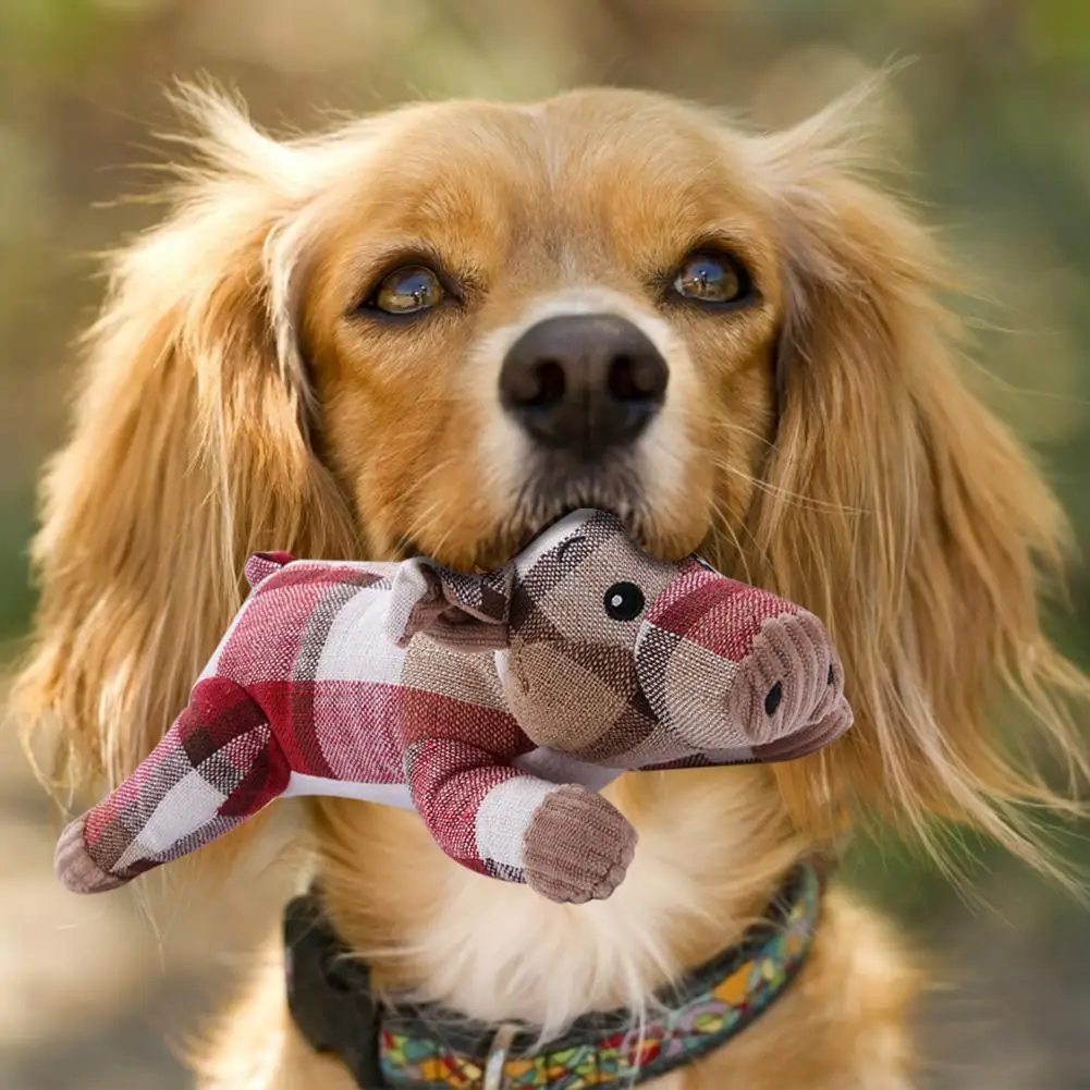 

Durable Pet Dog Tricolor Plush Sound Toys Bite Resistance and Wear Resistance Squeaking toys Pig Shaped Puppy Love to Play