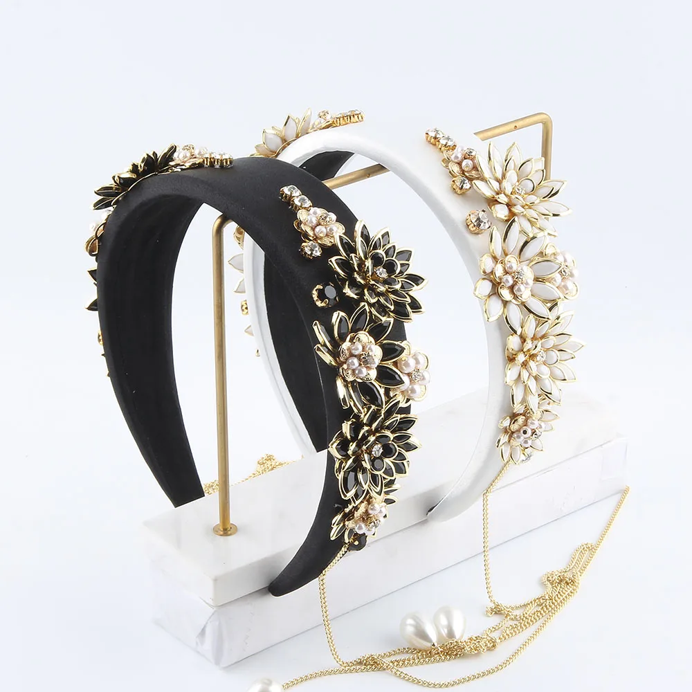 

New Luxury All Metal Flower Hair Accessories Party Long Tassel Spong Hairband For Women Wedding 465