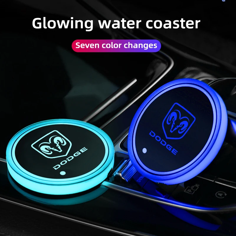 2 Pack Car LED Cup Holder Light Mat Car Coaster Light for Dodge Journey Ram 1500 Caliber Water Coaster Auto Parts