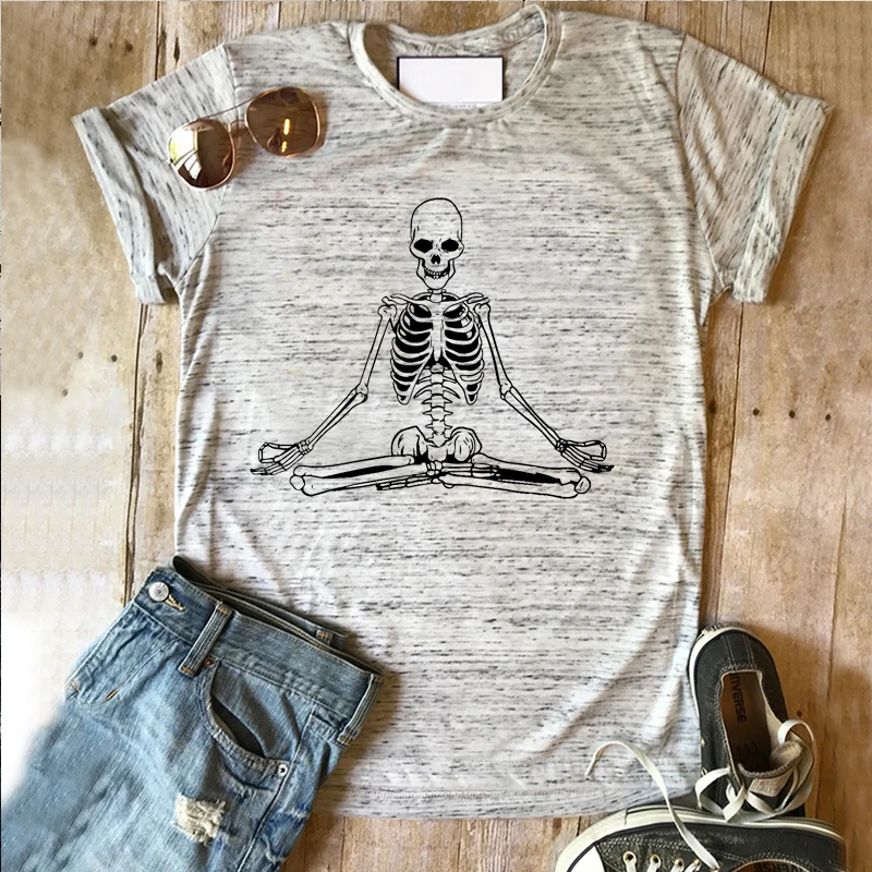 

Yoga Skeleton Graphic T Shirts Gothic Women Sexy Tops Halloween Horror Movie Goth Clothes Punk Streetwear Women Top Black