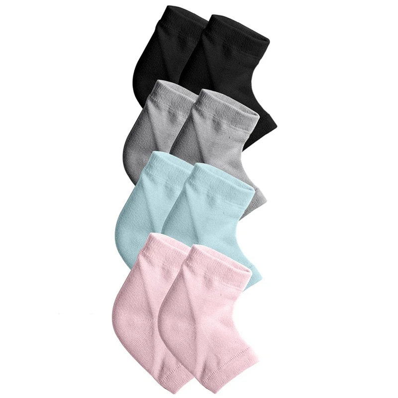 

4 Pairs of Moisturizing Heel Gel Socks-Relief Dry and Dead Skin Foot Care Softener Pedicure Spa Socks