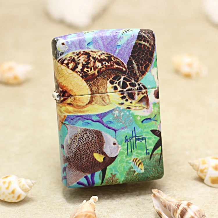 

Оригинальная зажигалка Zippo с изображением черепашек и рыб, медная подсветка, подарок с кодом против подделки
