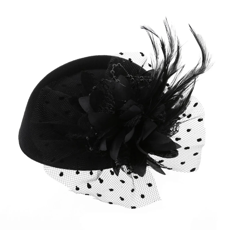 Pillbox Flower Feather Mesh Veil Wedding Tea Party Headwear