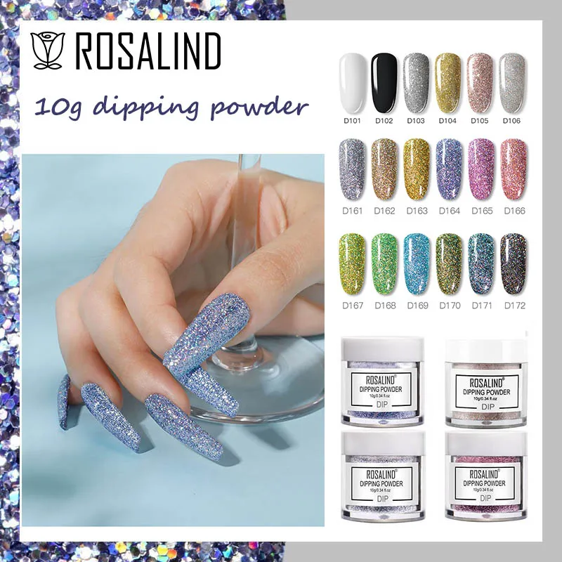 

ROSALIND 10g Dipping Powder Pure Color Art Design Vernis Semi Permanent Need Nail Dust Acrylic Nail Dip Powder Glitter Set