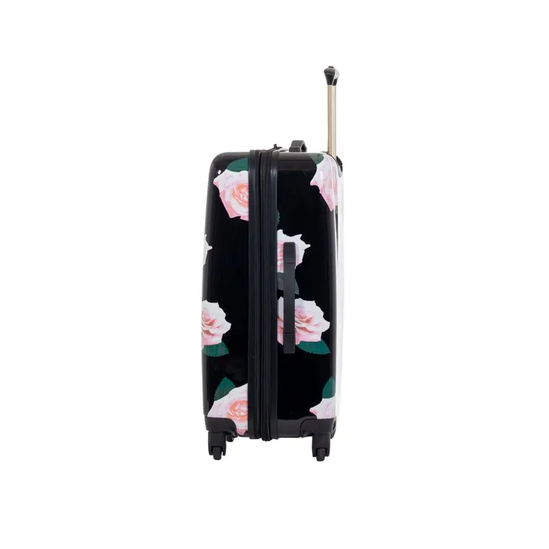 24-inch Hardside Rolling Spinner Checked Luggage, Pink Roses on Black
