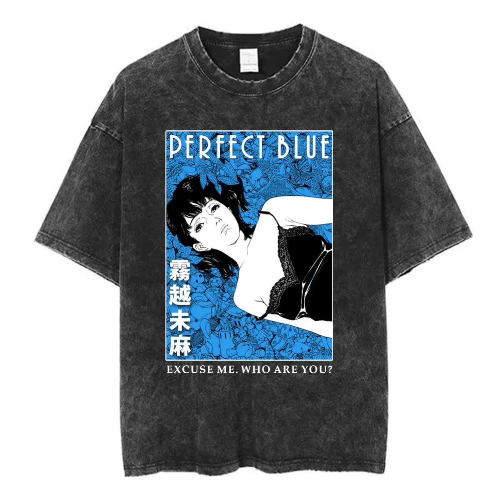 Фото Винтажная футболка с графическим принтом Anime Perfect Blue Mima Kirigoe, мужская и женская одежда, модная футболка оверсайз с короткими рукавами №1