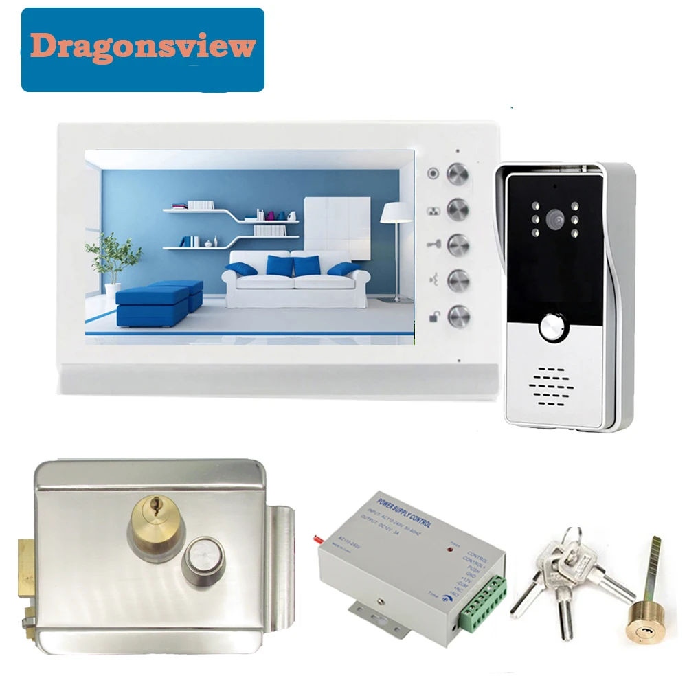 

Видеодомофон Dragonsview 7 дюймов, домофон с камерой и электронным замком, проводная разблокировка, дневное и ночное видение, защита от дождя