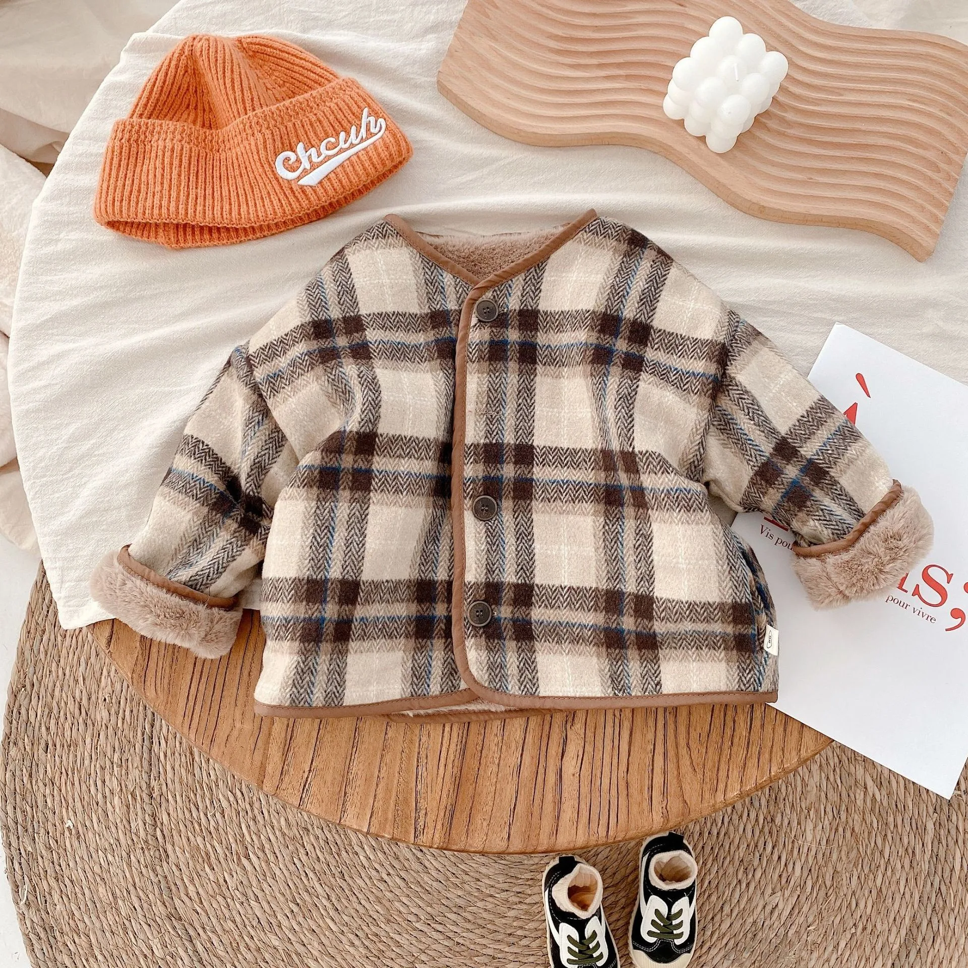 

2022 Autumn New 0-6 Years Children Plaid Cardigan Coat Kid Girl Woolen Fashion Tops Baby Boy Long Sleeve Jacket Infant Costume
