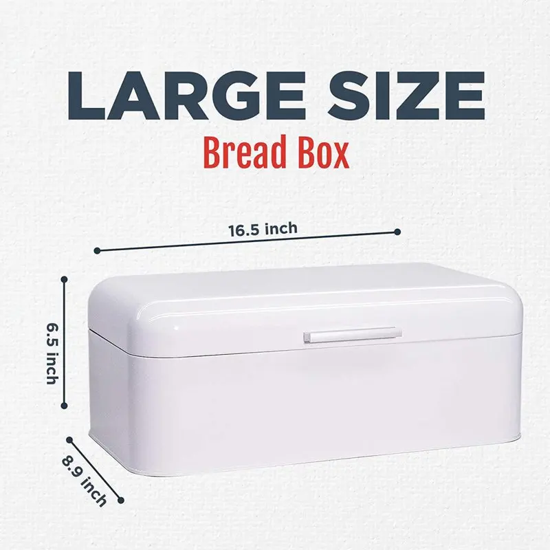 

Steel Bread Box for Kitchen Countertop Metal Storage Container Glossy White