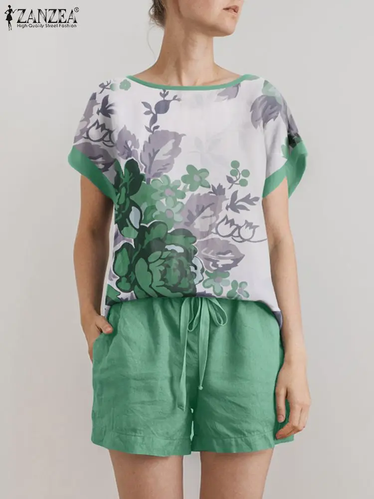Лето 2024 костюм ZANZEA из двух предметов Женская богемная блузка с коротким рукавом и