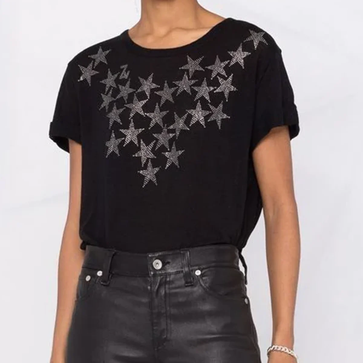 

Футболка женская хлопковая в ретро стиле, уютная Повседневная шикарная винтажная Классическая рубашка с пиратским хиппи звездами и бисеро...
