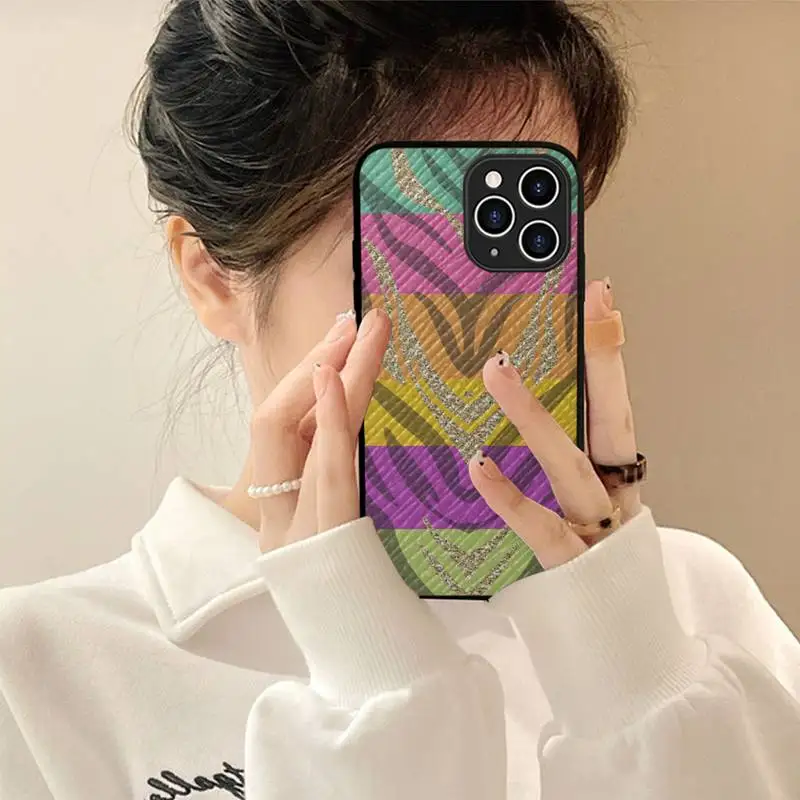 

Zebra Print Phone Case Hard Leather Case for iPhone 11 12 13 Mini Pro Max 8 7 Plus SE 2020 X XR XS Coque