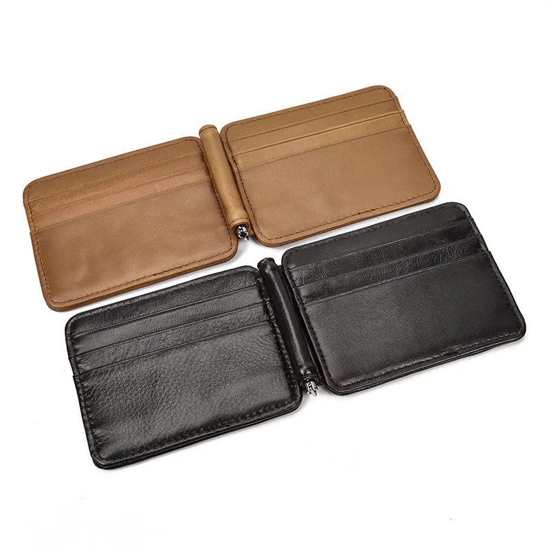 Vintage Men's Leather Card Holder Package Cowhide Mini Coin Purse Crazy Horse Leather Card Holder Leather US Dollar Clip