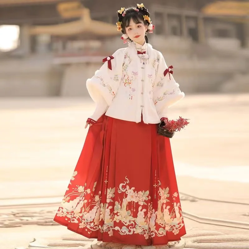 

Hanfu Dress Women Winter Thicker Chinese Traditional Hanfu Sets Female Cosplay Costume Hanfu 3pcs Set White Red Yellow Plus Size