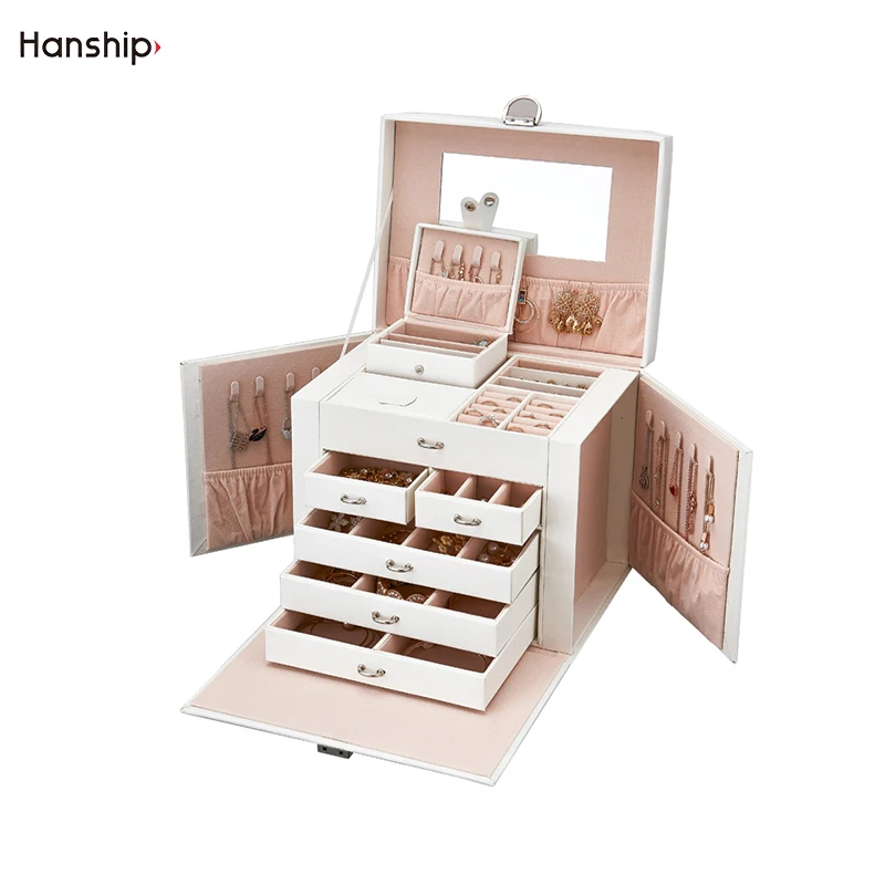 

2022 Multifunction Jewelry Box Organizer Large Three Levels PU Leather Drawer Holder Velvet Earring Ring Necklace Storage Case