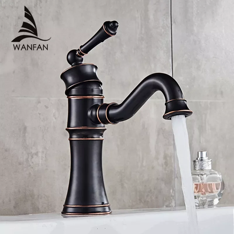 

Basin Faucets Black Copper Bathroom Faucet Mixer Vintage Hot And Cold Cock Wash Basin Mixer Tap Sink Single Handle Crane 58805