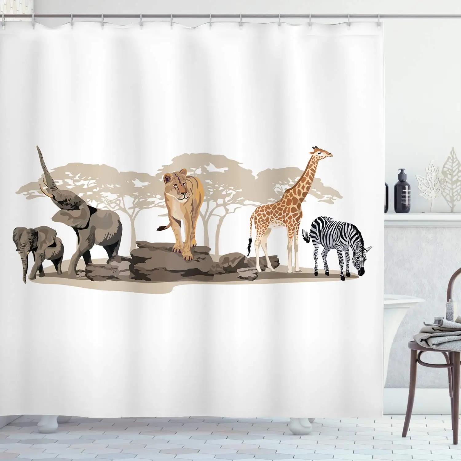 

Shower Giraffe with Glasses In Soap Bubble Bathtub Wild Animals Bathroom Funny Giraffe Get Naked Decor Waterproof Fabric