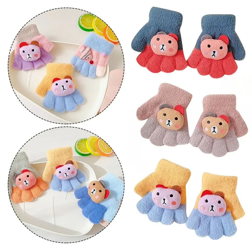 

Winter Cartoon Bear Full Fingers Gloves 0-3 Years Love Pattern Thickened For Boys and Girls Five Finger Gloves Mittens