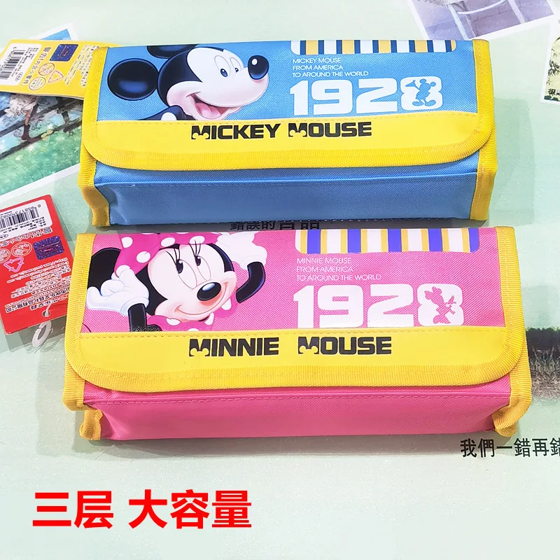 

Disney Mickey and Minnie pencil case pupils cartoon boys and girls student stationery box kawaii large capacity storage bag gift