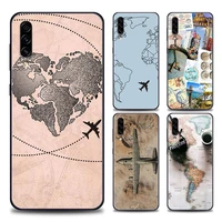 phone case for samsung a10 a20 a30 a30s a40 a50 a60 a70 a90 5g a7 a8 2018 silicone case cover world map travel airplan