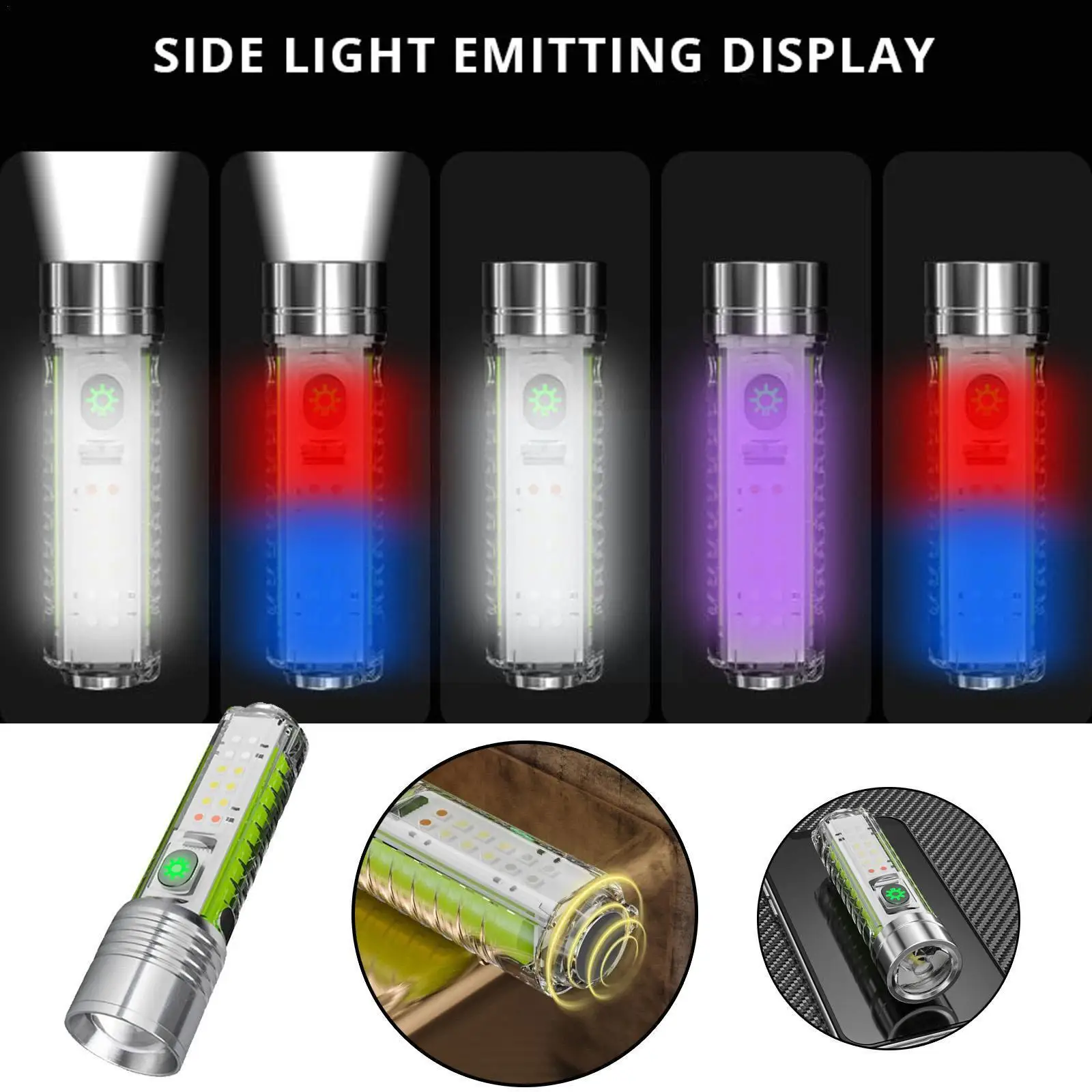 

Super Bright Led Flashlight With White/red/blue/purple 30w And Led For200-500m Strong Magnets Side Lighting Wick Light T9b3
