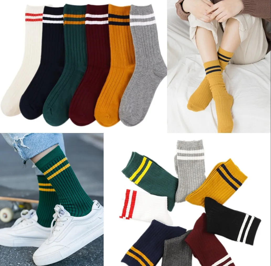 

Spring Long Socks Women Korean Version of The Two Bars Japanese Striped Cotton Tube Socks Ankle Tight Socks College Style