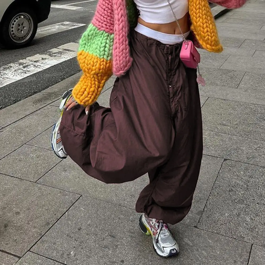 

Women Punk Wide Leg Cargo Pants y2k Drawstring Baggy Sweatpants Dance Pants Oversized Wide Leg Hip Hop Pants Streetwear